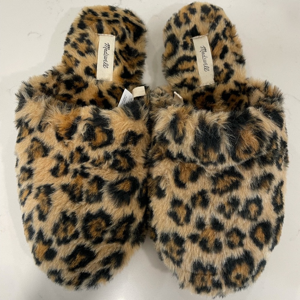 MADEWELL Leopard Recycled Faux Fur Slippers 8